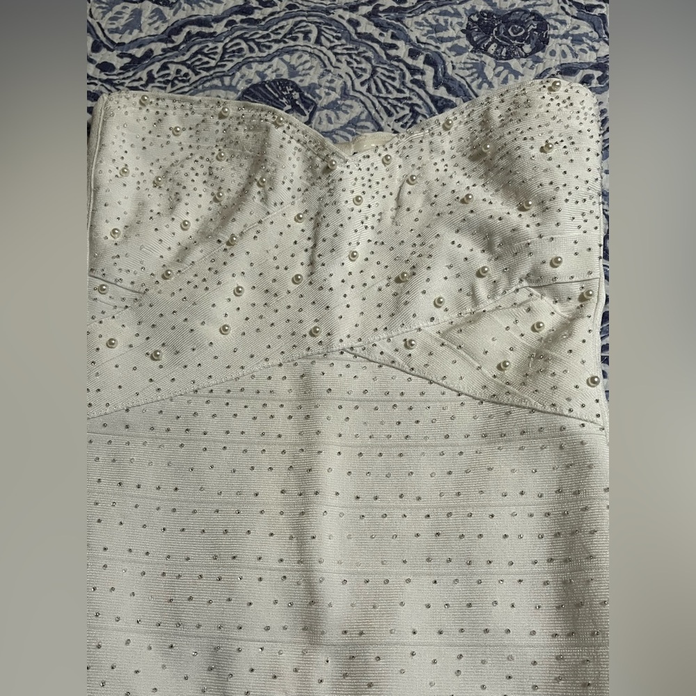 White Marciano beaded bodycon dress